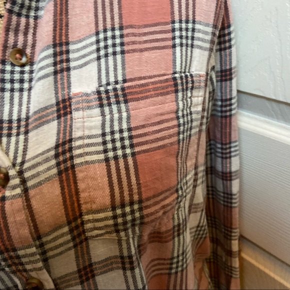Sonoma pink multicolored plaid long sleeved flannel button down shirt - Picture 3 of 9